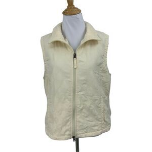 Columbia Vest Women Size L Ivory Contrast Knit Back Full Zip Stand Collar Pocket